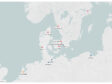 Map of Northern Europe with the North Sea and the Baltic Sea