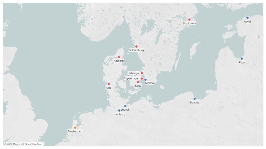 Map of Northern Europe with the North Sea and the Baltic Sea 