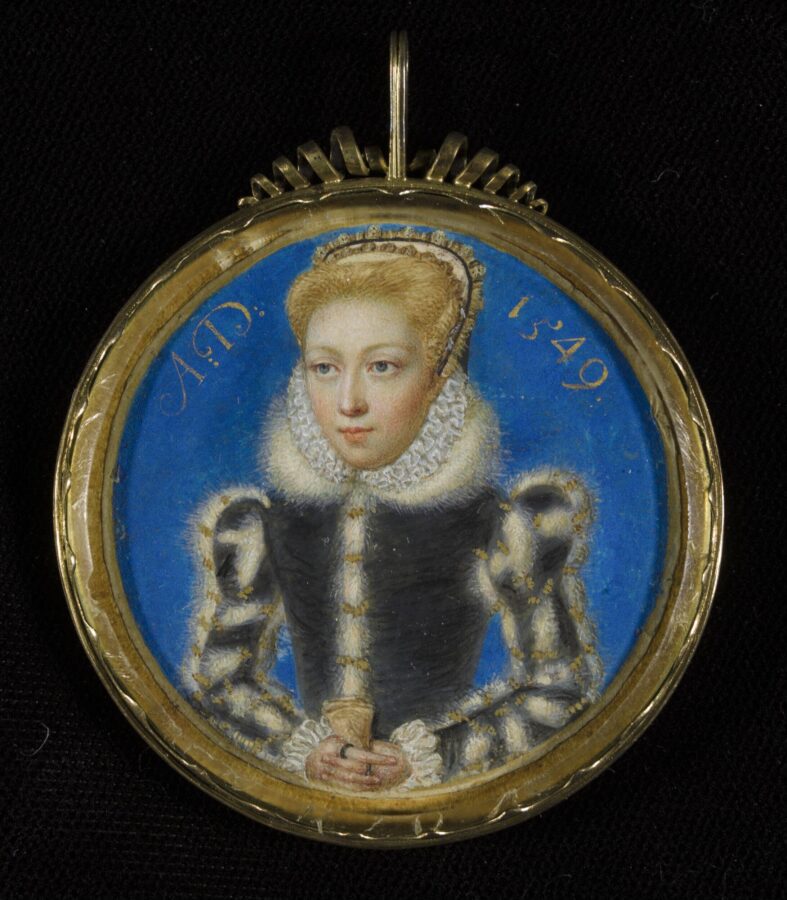 Levina Teerlinc, A Girl, formerly thought to be Queen Elizabeth, I as Princess, 1549, paint on vellum on card, Victoria and Albert Museum, London, inv. no. P.21-1954