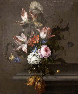 Anna Ruysch, Still Life of Flowers in a Glass Vase on a Stone Table Ledge, ca. 1690s, oil on canvas, Krannert Art Museum, University of Illinois Champaign-Urbana, inv. no. 2017-18-1