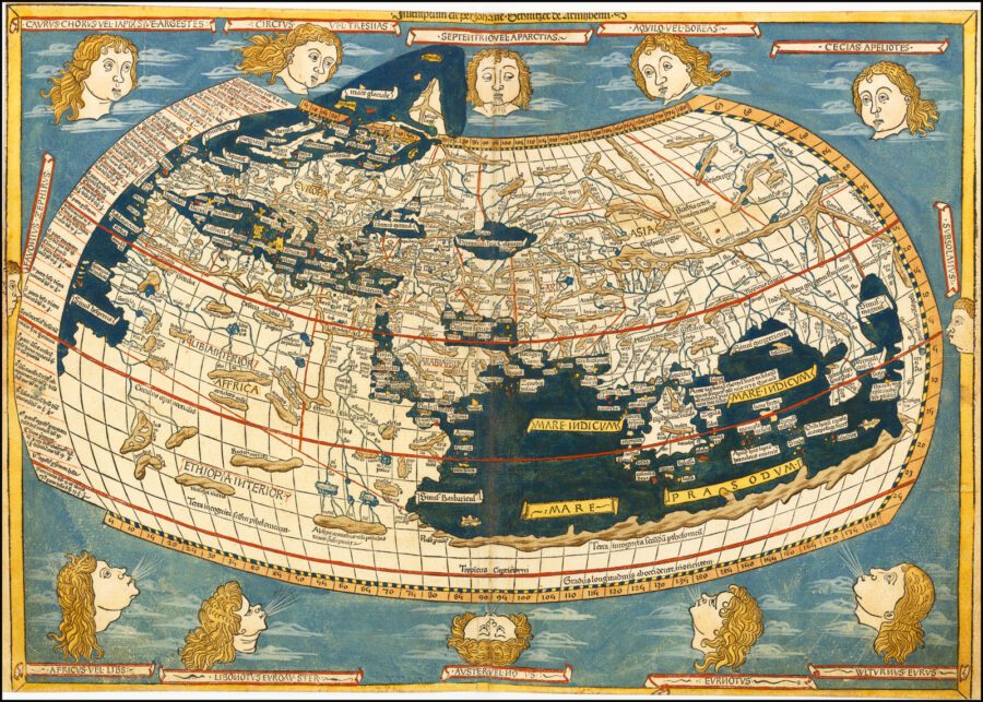 Claudius Ptolemy, Mappa Mundi (Ulm: Leonhart Holle, 1482), hand-colored woodcut