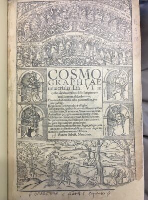 Sebastian Münster, Cosmographia, title page, 1550, woodcut