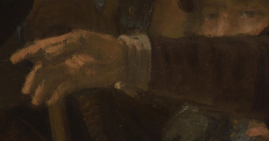 Rembrandt van Rijn, The Night Watch (fig. 4), detail of Sergeant Rombout Kemp’s outstretched hand showing the brown ground