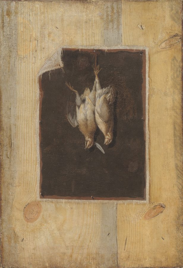 Cornelius Norbertus Gijsbrechts, Trompe l&rsquo;oeil: Board Partition with a Still Life of Two Dead Birds Hanging on a Wall, ca. 1670&ndash;1674, oil on canvas, Statens Musem for Kunst (SMK), Copenhagen