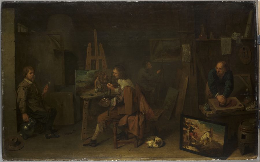 David Rijckaert II, Painters in a Studio, 1638, oil on panel, Mus&eacute;e du Louvre, Paris