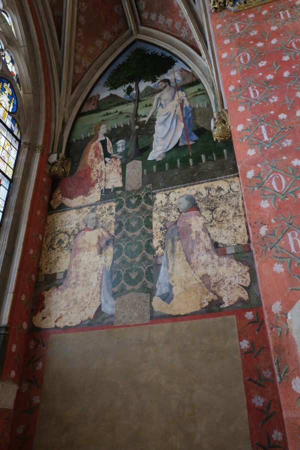 Netherlandish Painter (possibly Henri de Vulcop), Noli me tangere, with Donors from the Breuil Family,&nbsp;ca. 1475, oil on wall, Cath&eacute;drale Saint-&Eacute;tienne, Bourges