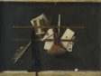 Samuel van Hoogstraten, Trompe l’oeil Still Life of a Letter Rack with a Rosary and Playing Cards, 1651–1654, oil on canvas, Burgalerie, Prague