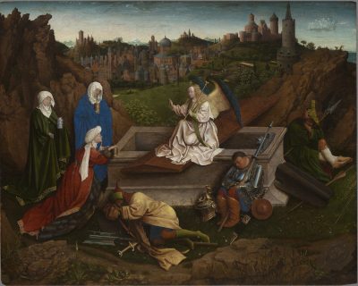 Attributed to Jan van Eyck and Workshop, The Three Marys at the Tomb, ca. 1425–1435, oil on panel, Museum Boijmans Van Beuningen, Rotterdam