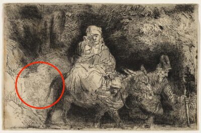Rembrandt van Rijn, The Flight into Egypt: Crossing a Brook, 1654, etching, drypoint, and burin on laid paper (B55, only state), Art Institute of Chicago