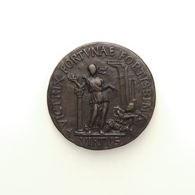 Fig. 46 - Jacques Gauvain, Medal depicting Virtus with Fortuna (reverse of fig. 44), ca. 1500–1504, bronze, Royal Library of Belgium, Brussels