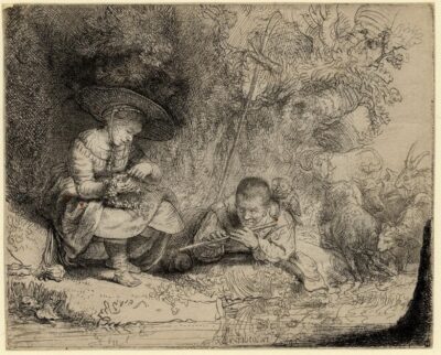 Rembrandt van Rijn, The Flute Player, 1642, etching and drypoint on laid paper (B188 iv), The British Museum, London
