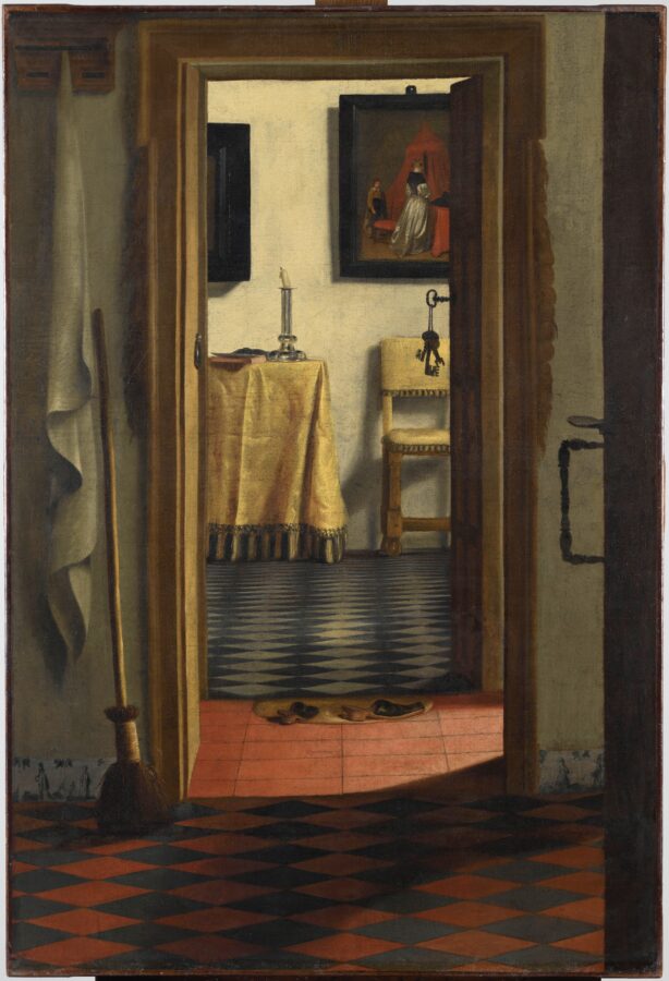 Fig. 100 - Samuel van Hoogstraten, A View of an Interior (“Les Pantoufles”), ca. 1660–1662, oil on canvas, Musée du Louvre, Paris