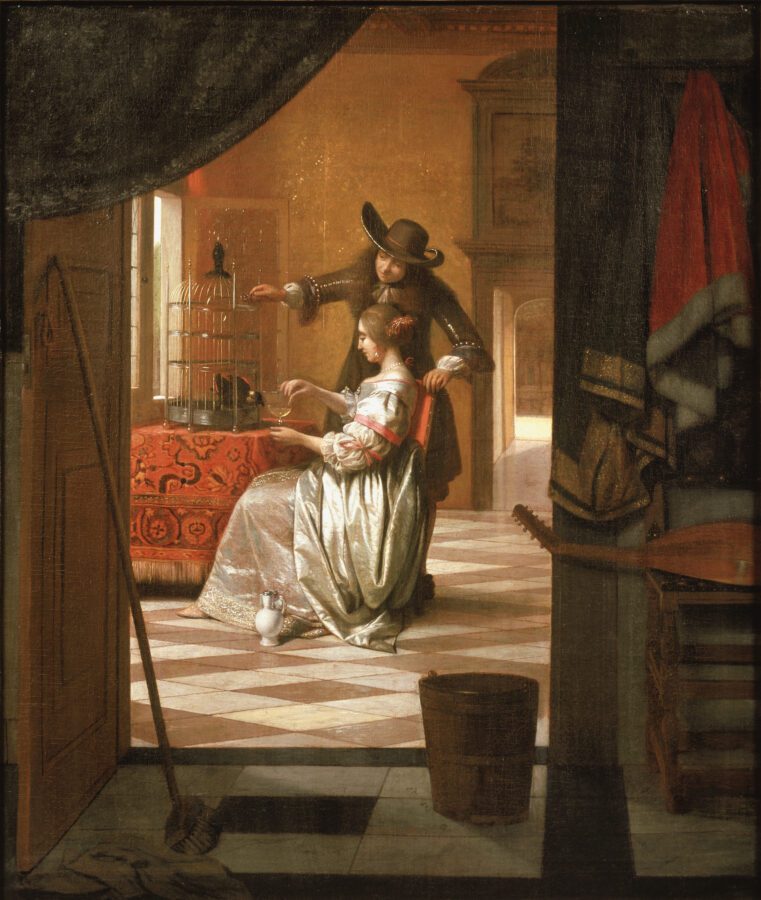 Fig. 101 - Pieter de Hooch, A Couple with a Parrot, ca. 1675–1678, oil on canvas, Wallraf-Richartz-Museum & Fondation Corboud, Cologne