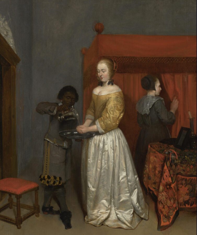 Fig. 105 - Caspar Netscher, A Woman Washing Her Hands, 1657, oil on panel, The Kremer Collection