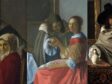 Fig. 48 - Left: Vermeer, A Woman Interrupted at Her Music (fig. 2), detail of cape. Center: Vermeer, A Woman with a Wineglass (fig. 3), detail of cape. Right: Unidentified artist, The Glass of Wine (fig. 1), detail of cape (not shown to scale with each other)