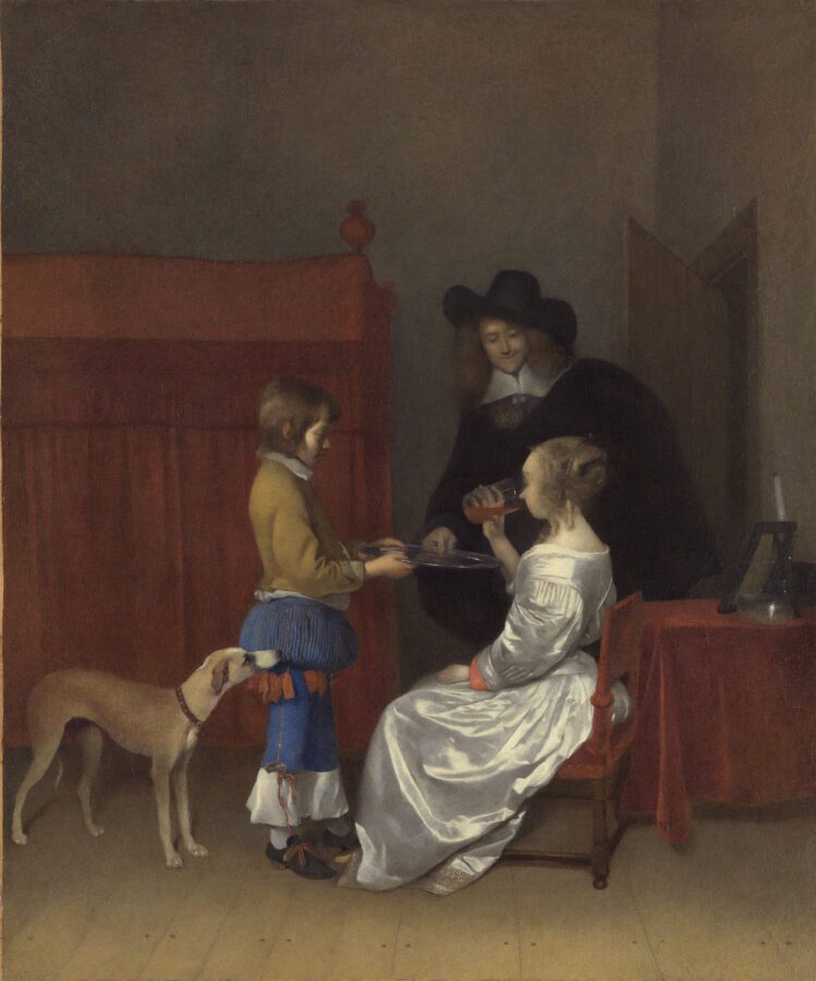 Fig. 52 - Studio of Gerard ter Borch, A Couple in an Interior, Served by a Page, ca. 1656−1660, oil on canvas, The Leiden Collection, New York
