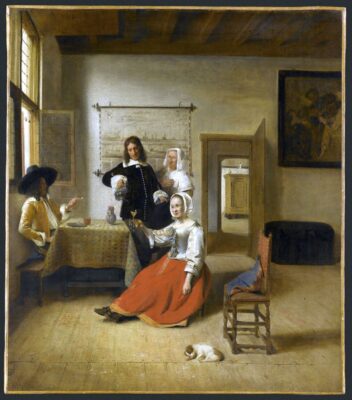 Fig. 56 - Pieter de Hooch, A Young Woman Drinking with Two Soldiers, 1658, oil on canvas, Musée du Louvre, Paris