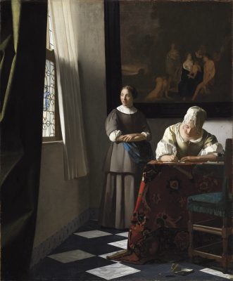 Fig. 70 - Johannes Vermeer, A Woman Writing a Letter, with Her Maid, ca. 1670−1672, oil on canvas, National Gallery of Ireland, Dublin