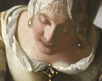 Fig. 71 - Vermeer, A Woman Writing a Letter, with Her Maid (fig. 70), detail of woman’s shirt