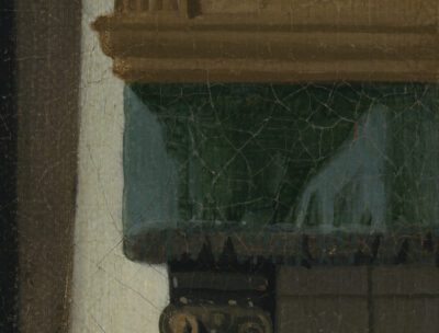 Fig. 87 - Unidentified artist, The Love Letter (fig. 57), detail of chimney surround (curtain)
