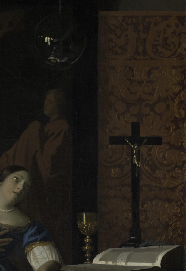 Fig. 93 - Vermeer, The Allegory of the Catholic Faith (fig. 92), detail of gold leather