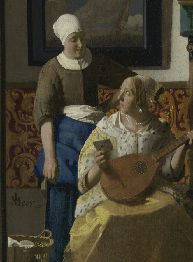 Fig. 94 - Unidentified artist, The Love Letter (fig. 57), detail of gold leather