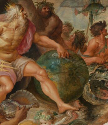 Fig. 30 - Frans Francken II, The Abdication of Charles V (fig. 26), detail of globe with the figure of Neptune